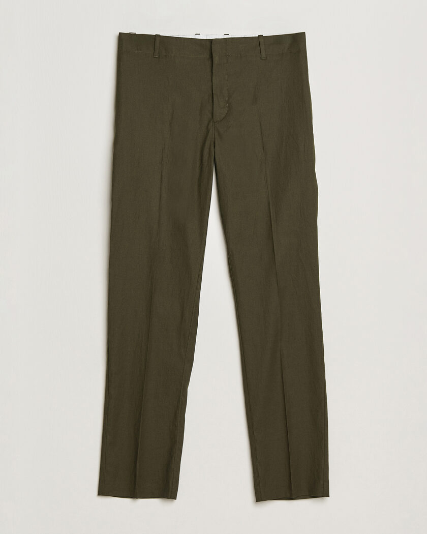 Incotex Regular Fit Cotton/Linen Drill Trousers Military at