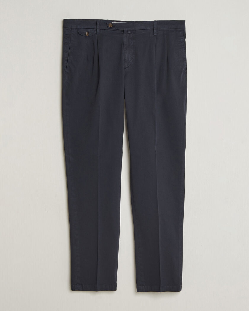 Briglia 1949 Easy Fit Pleated Cotton Stretch Chino Navy – Blue
