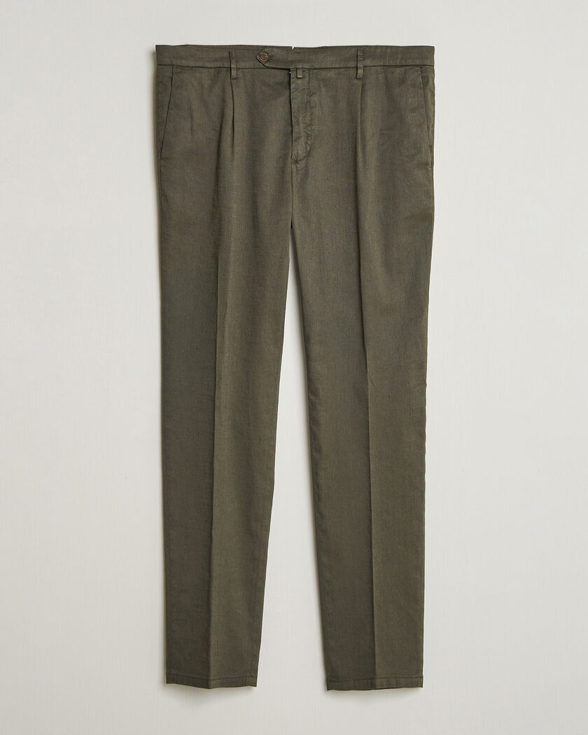 Briglia 1949 Pleated Linen Trousers Olive - Size: 46