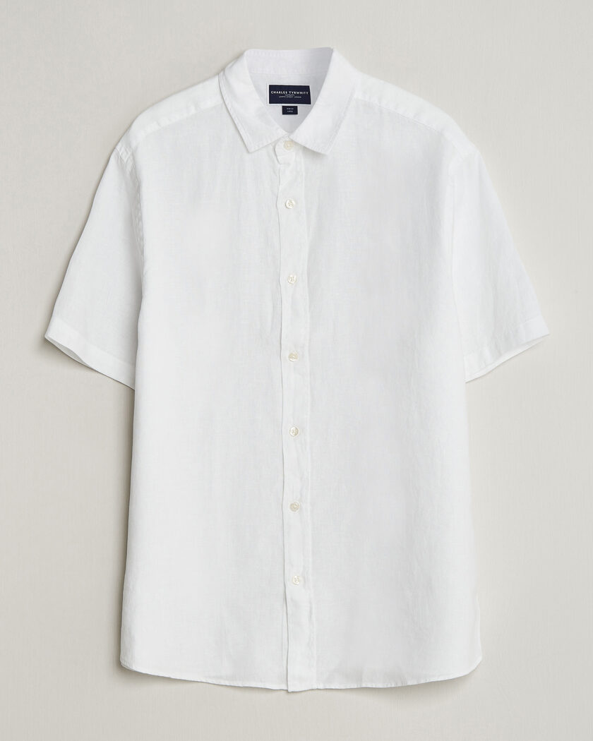 Charles Tyrwhitt Pure Linen Short Sleeve Slim Fit Shirt White – White