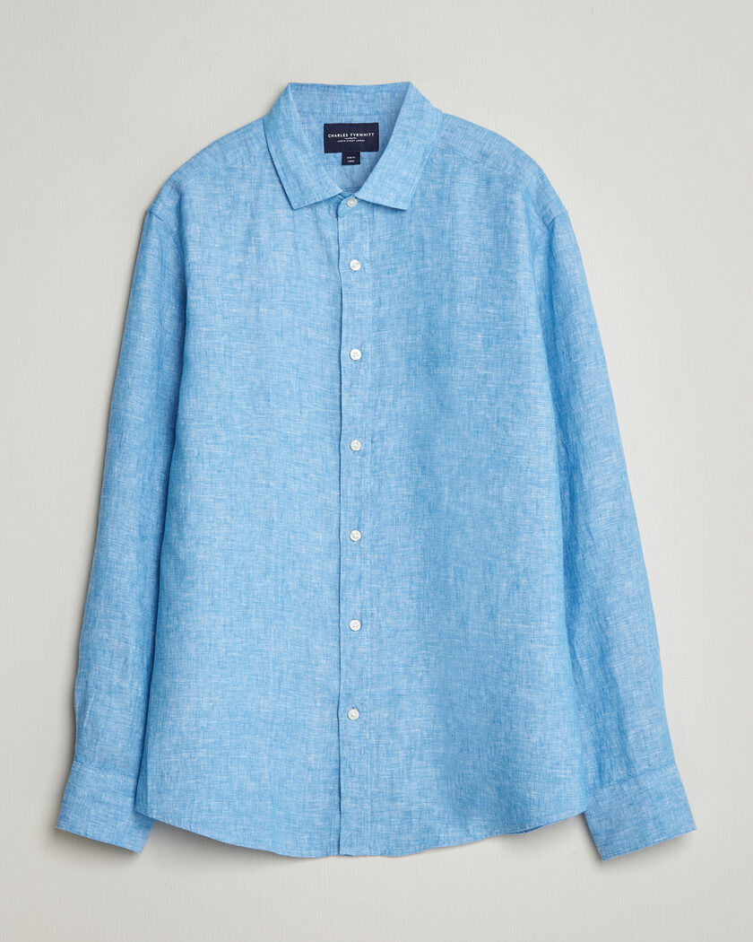 Charles Tyrwhitt Pure Linen Slim Fit Shirt Ocean Blue – Blue