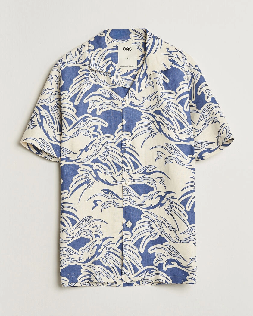 OAS Cuba Short Sleeve Printed Linen Shirt Rouge Blue – Blue