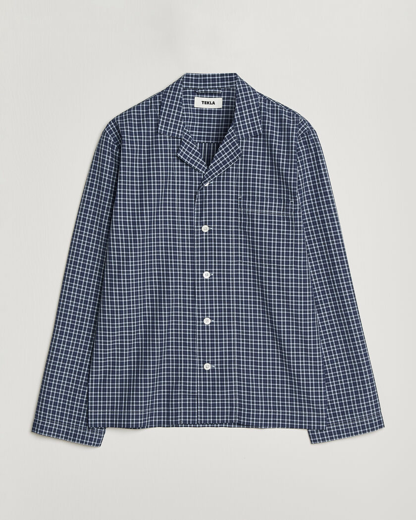 Tekla Fine Twill Pyjama Shirt Lanegan Checks – Blue