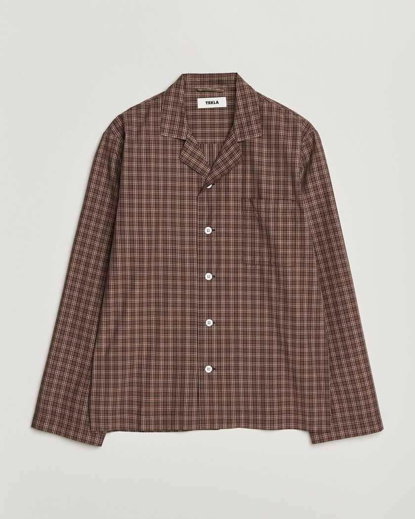 Tekla Fine Twill Pyjama Shirt Serra Checks – Brown