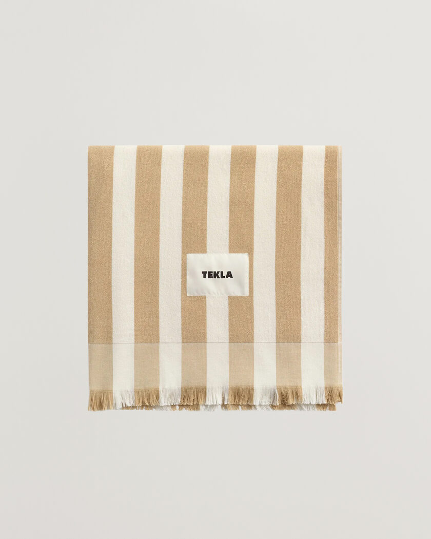 Tekla Organic Terry Beach Towel Almond Stripes – Multi-colour