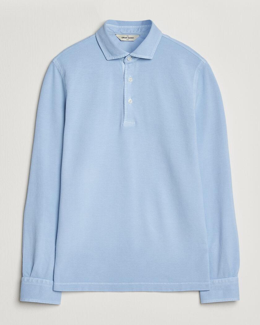 Gran Sasso Washed Long Sleeve Polo Light Blue – Blue