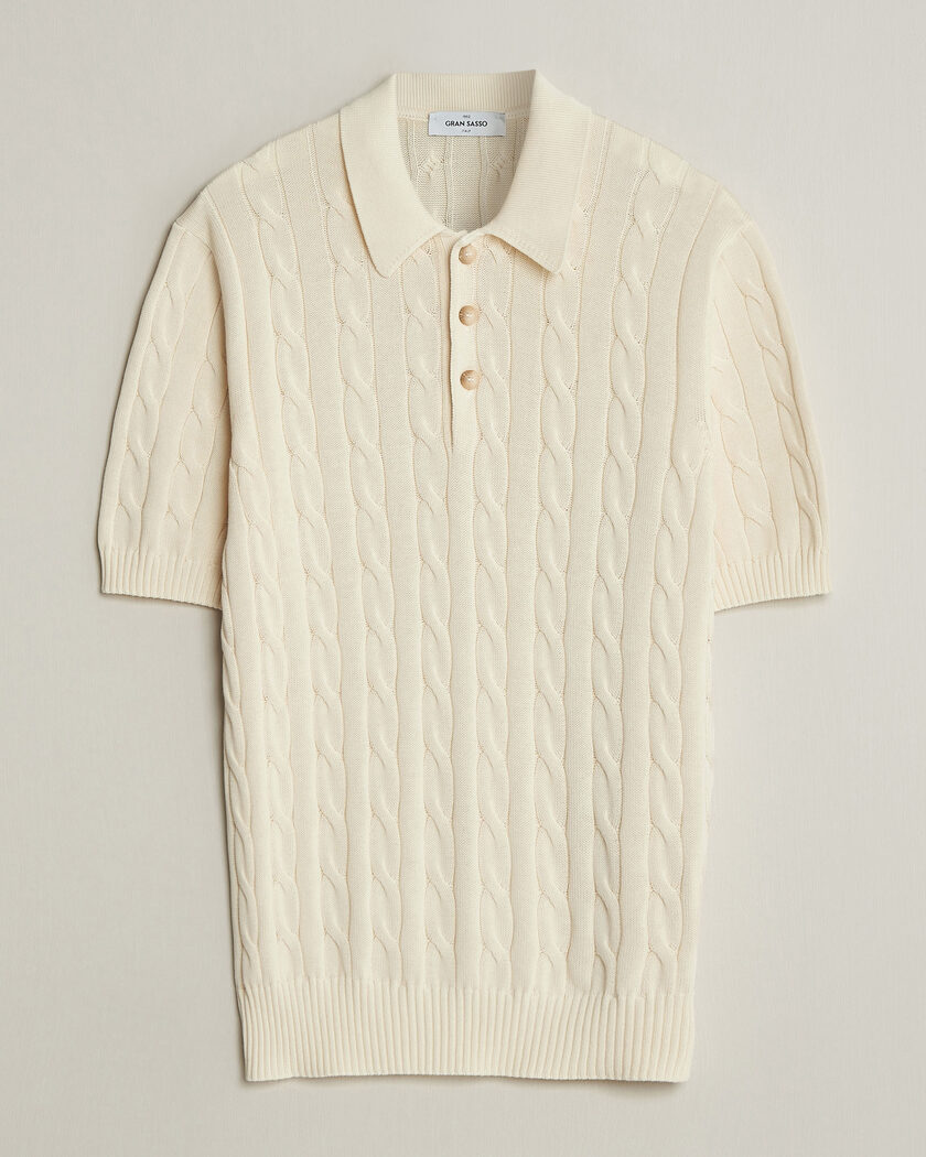 Gran Sasso Cotton Cable Knitted Polo Cream – White
