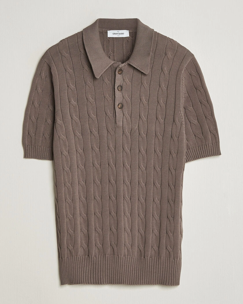 Gran Sasso Cotton Cable Knitted Polo Brown – Brown