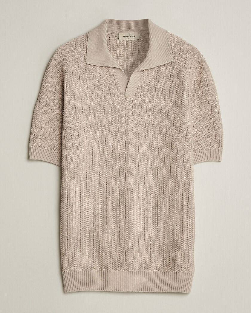  Gran Sasso Cotton Structured Knitted Polo Beige – Beige