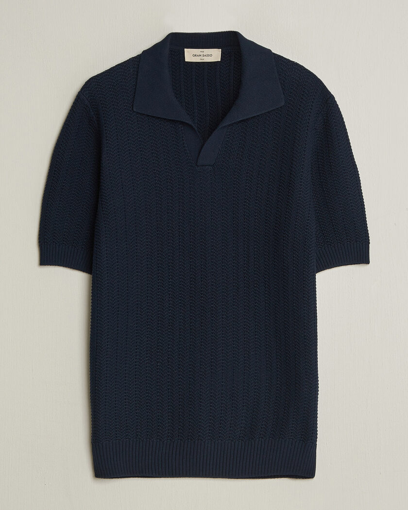 Gran Sasso Cotton Structured Knitted Polo Navy – Blue