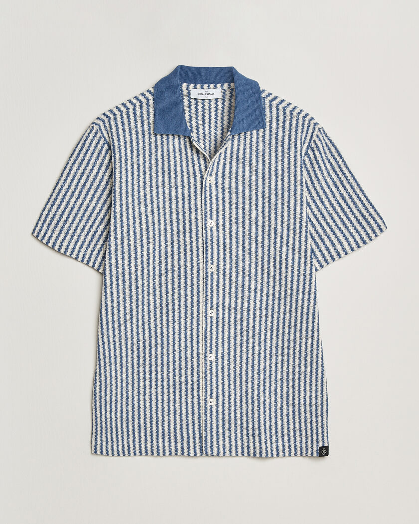 Gran Sasso Cotton Knitted Striped Resort Shirt Blue/white – Blue
