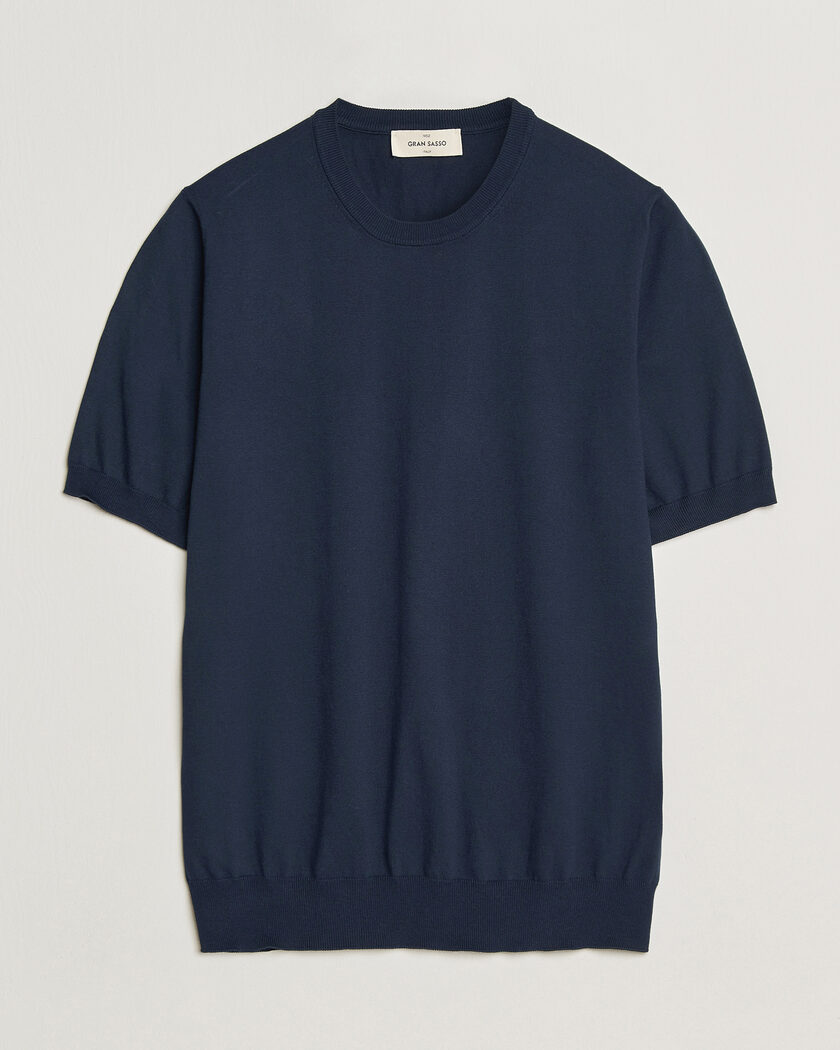 Gran Sasso Cotton Knitted Crew Neck T-Shirt Navy – Blue