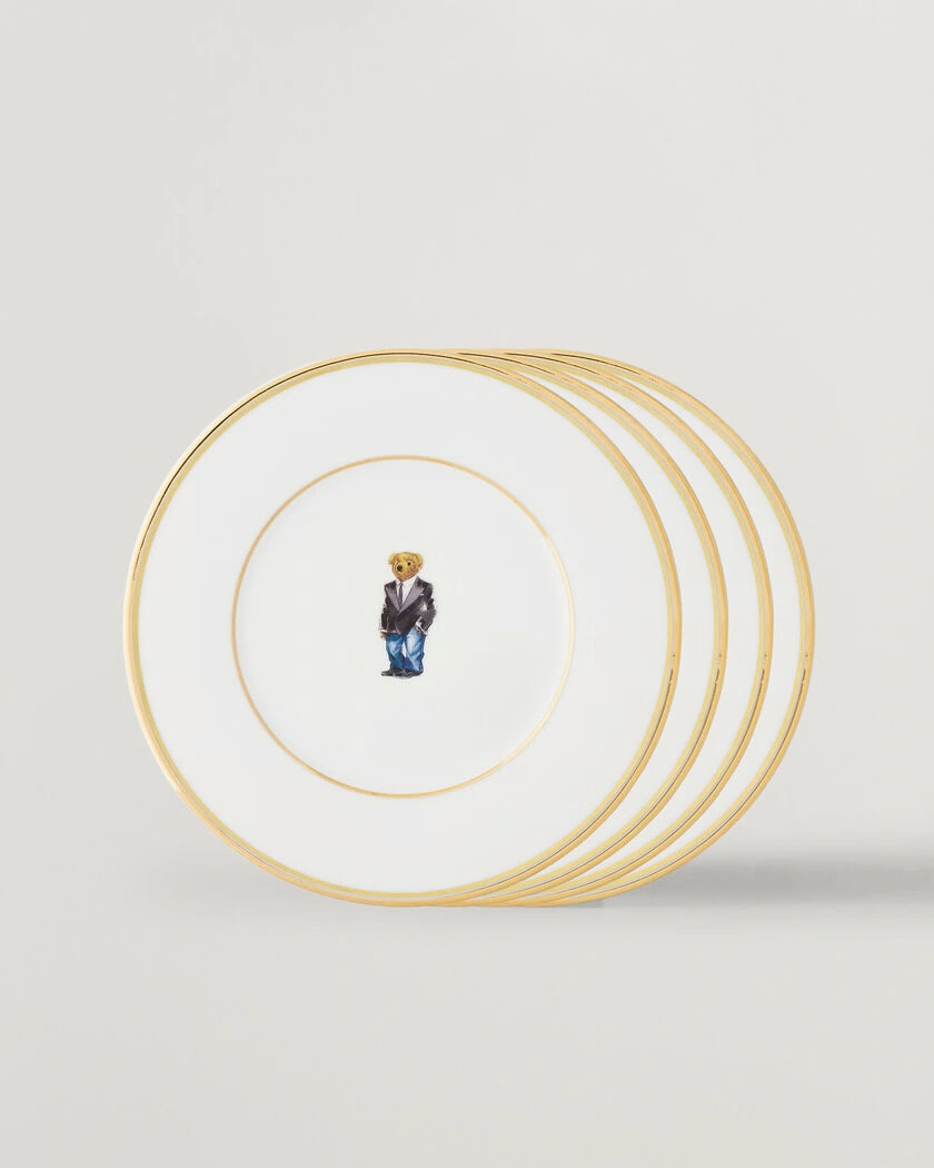 Ralph Lauren Home Wilshire Tuxedo Bear Plate Set White/Gold – White