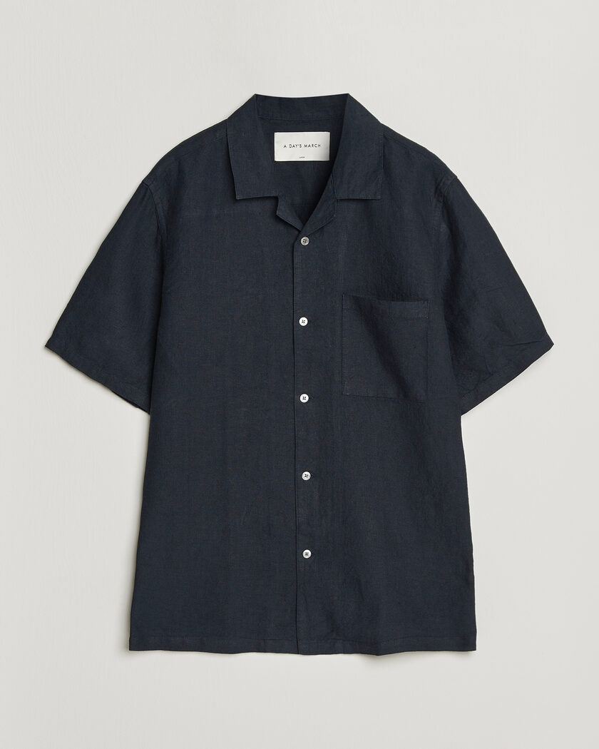 A Day's March Yamu Linen Short Sleeve Shirt Navy – Blue
