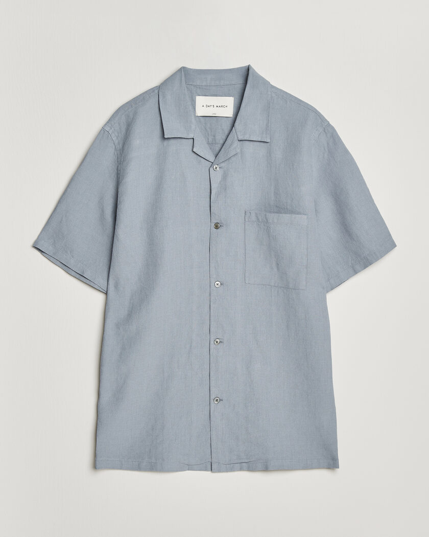 A Day's March Yamu Linen Short Sleeve Shirt Rock Blue – Blue