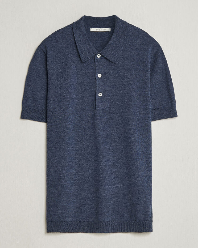 A Day's March Rosehall Knitted Polo Storm Blue – Blue