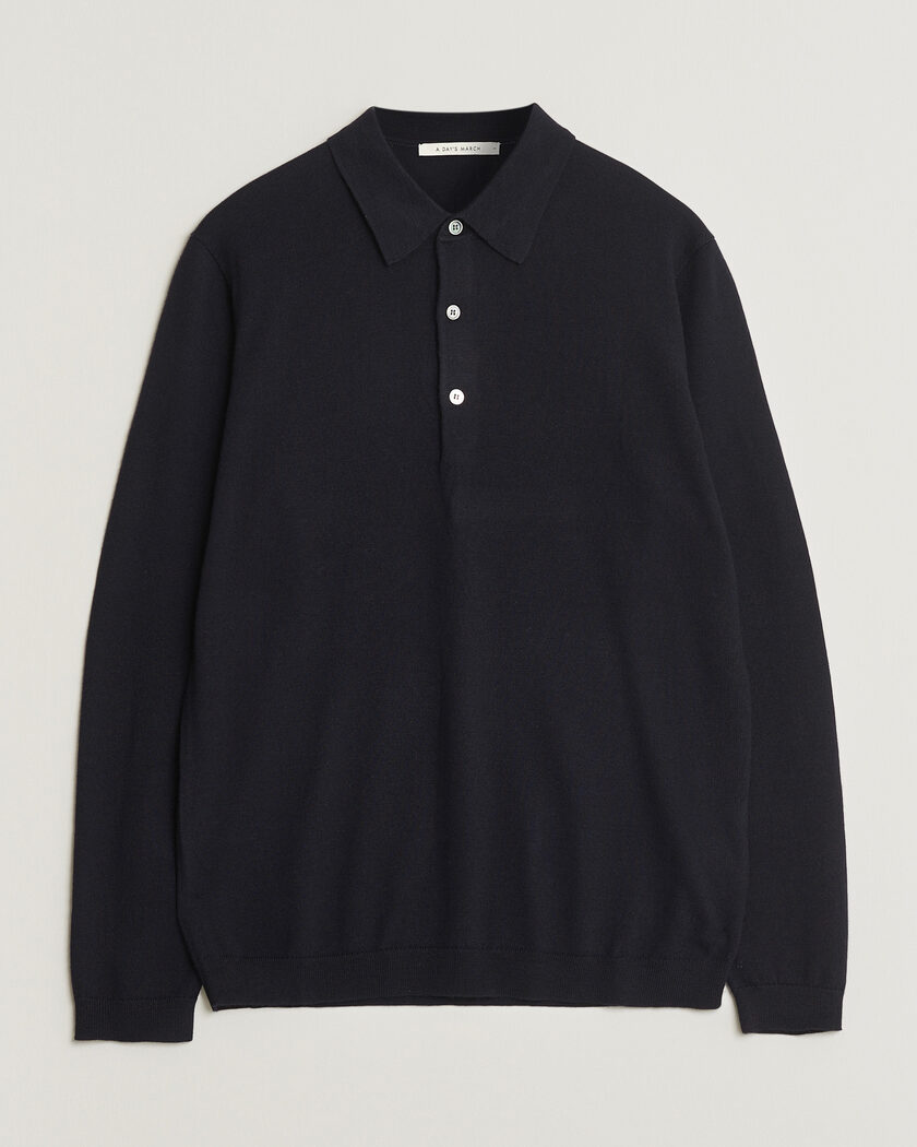 Auralee Wool Knit Polo Navy at CareOfCarl.com