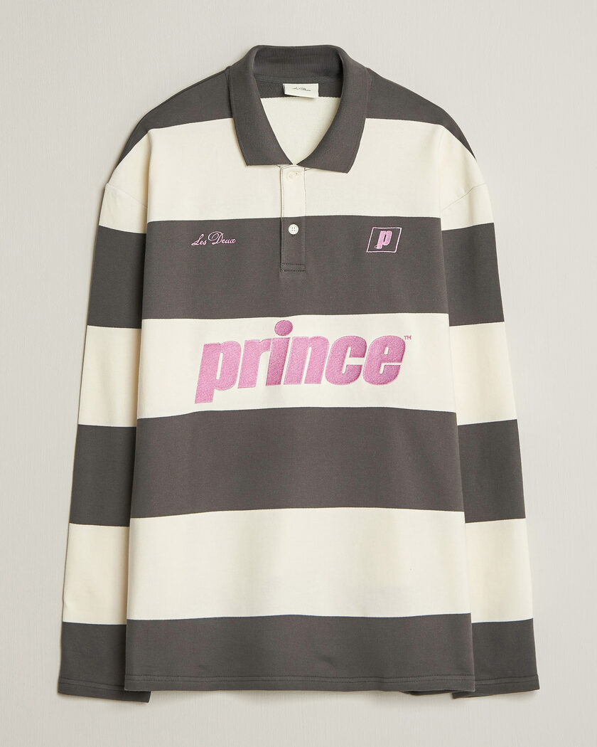 LES DEUX Prince Striped Long Sleeve Polo Raven Gray – Grey