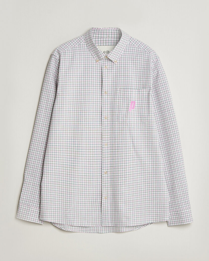 LES DEUX Prince Seersucker Check Shirt Ivory – Pink