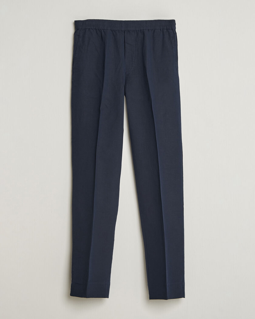 GANT Relaxed Fit Linen Pinstriped Trousers Darkened Navy at