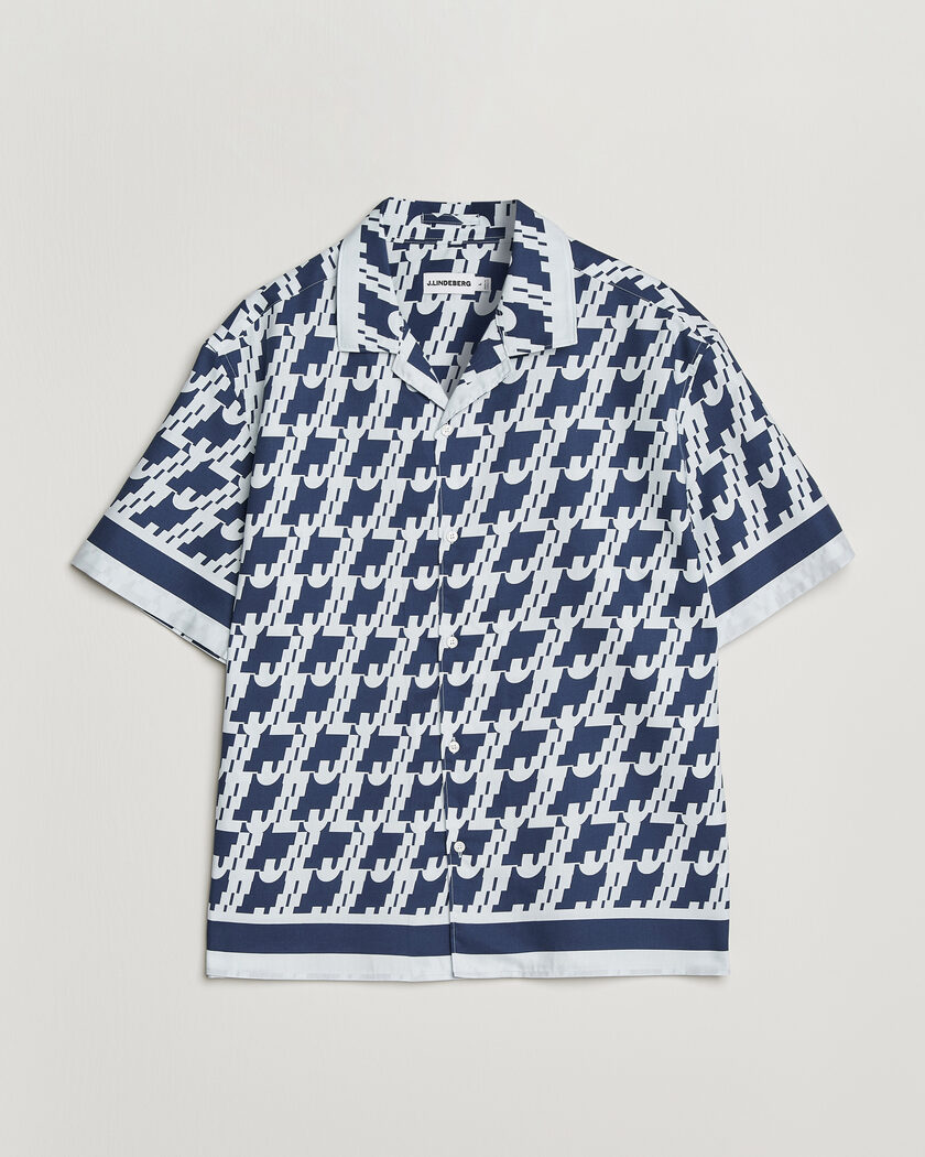 J.Lindeberg Ellis Border Printed Resort Shirt Estate Blue – Blue