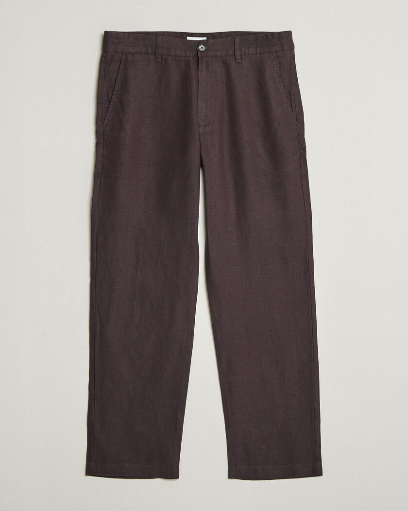 NN07 Aden Regular Fit Linen Trousers Dusky Port – Brown