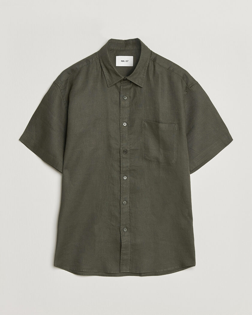 NN07 Deon Linen Short Sleeve Shirt Dark Army – Green