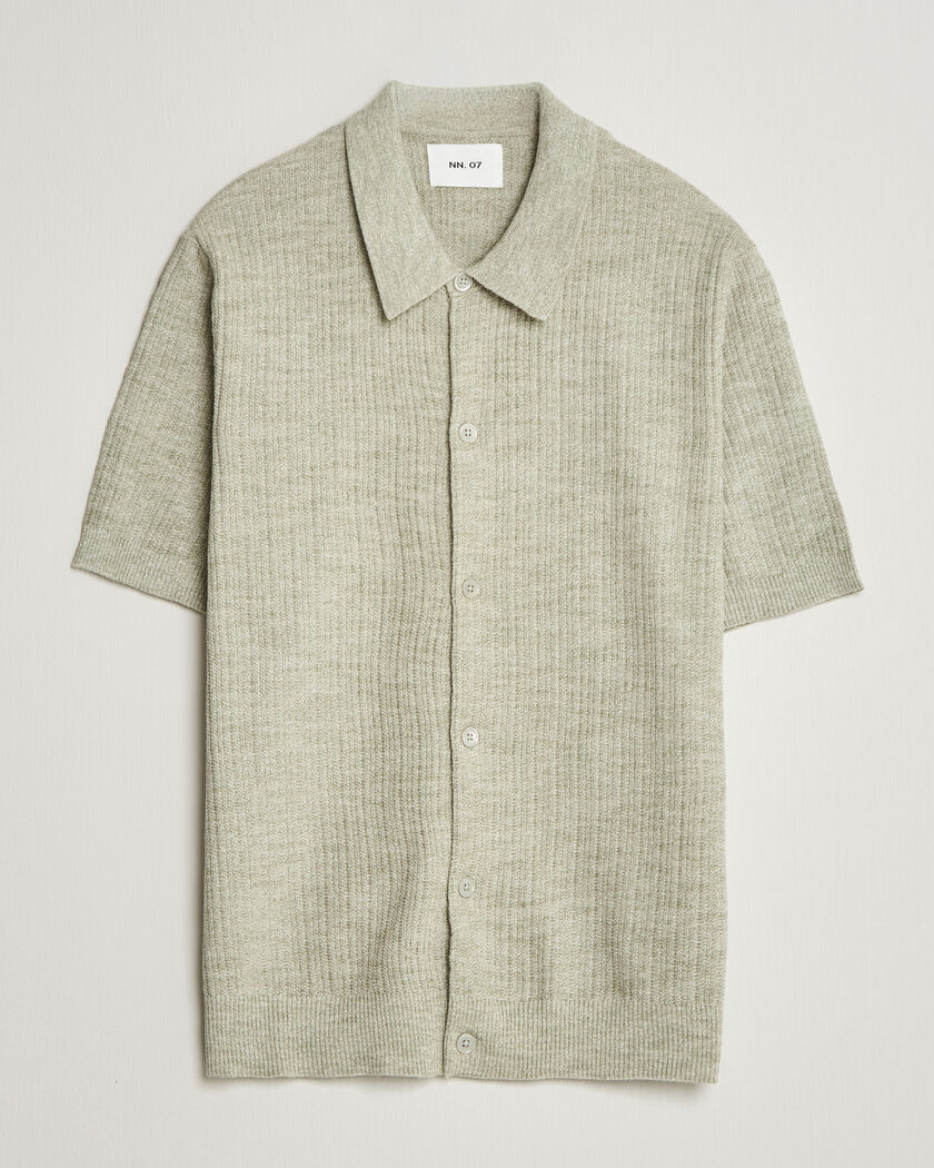 NN07 Nolan Knitted Short Sleeve Shirt Sage Green – Green