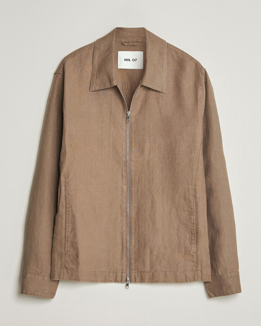NN07 Alban Linen Full Zip Overshirt Clay Mirage – Brown