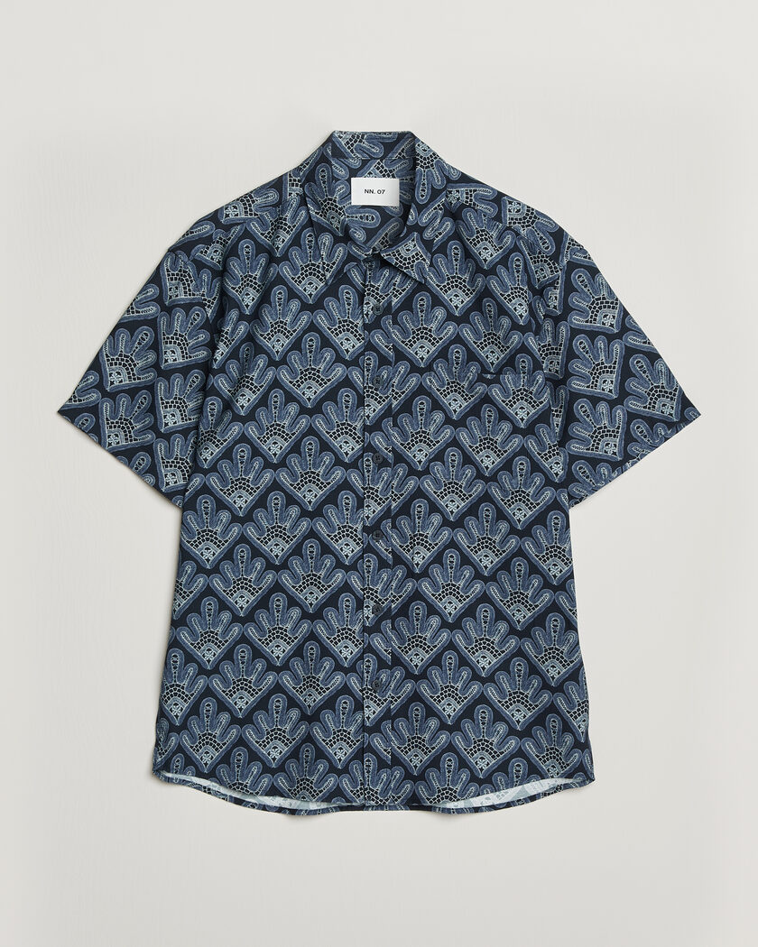 NN07 Deon Printed Short Sleeve Shirt Navy Blue – Blue