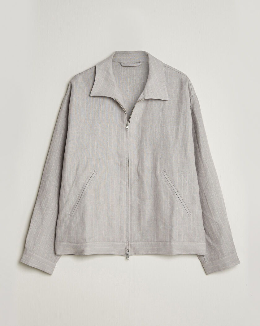 NN07 Petrus Pinstriped Linen Full Zip Overshirt Grey – Grey