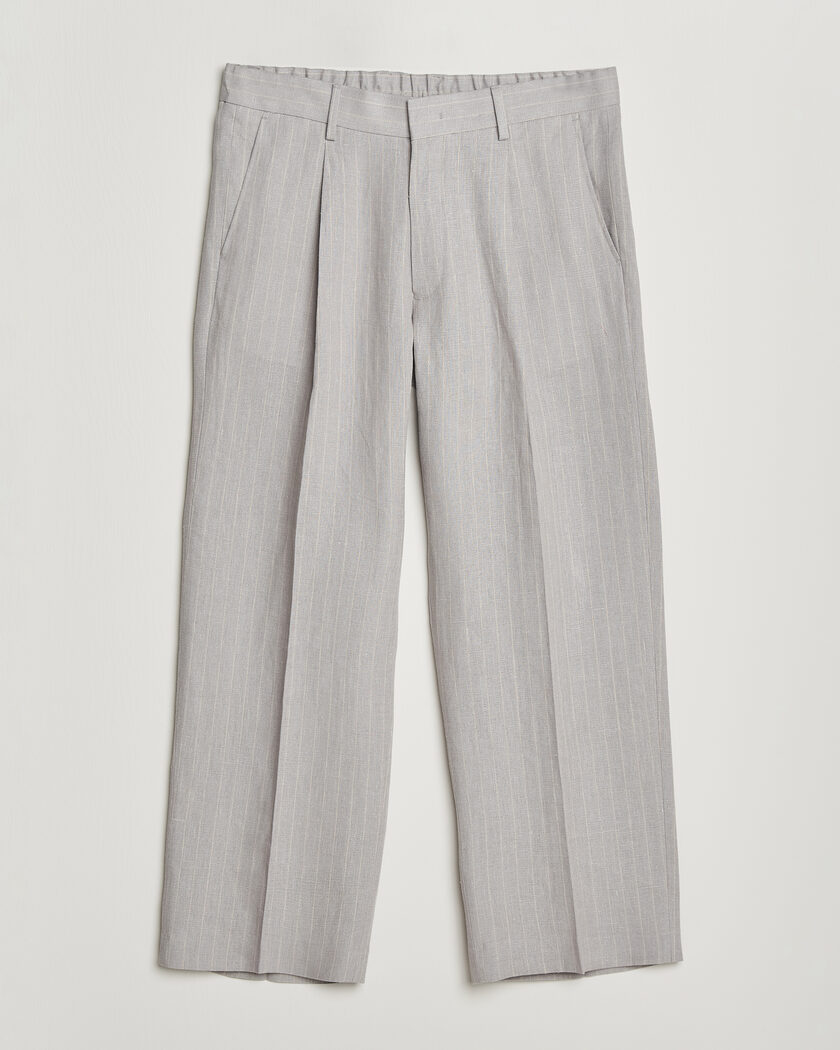 NN07 Kay Pinstriped Pleated Linen Trousers Grey - Size: W30L32