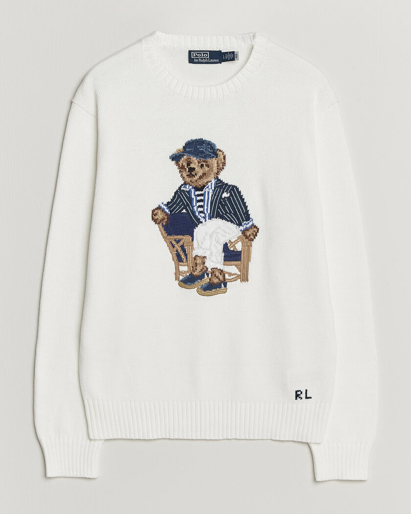 Polo Ralph Lauren Newport Bear Cotton/Linen Sweater Deckwash White – White