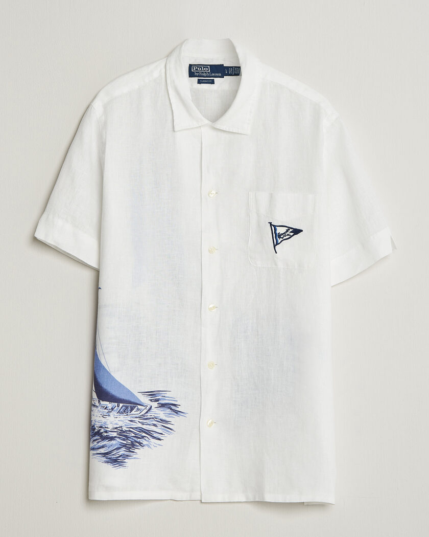 Polo Ralph Lauren Linen Camp Shirt Vintage Nautical Sail – White