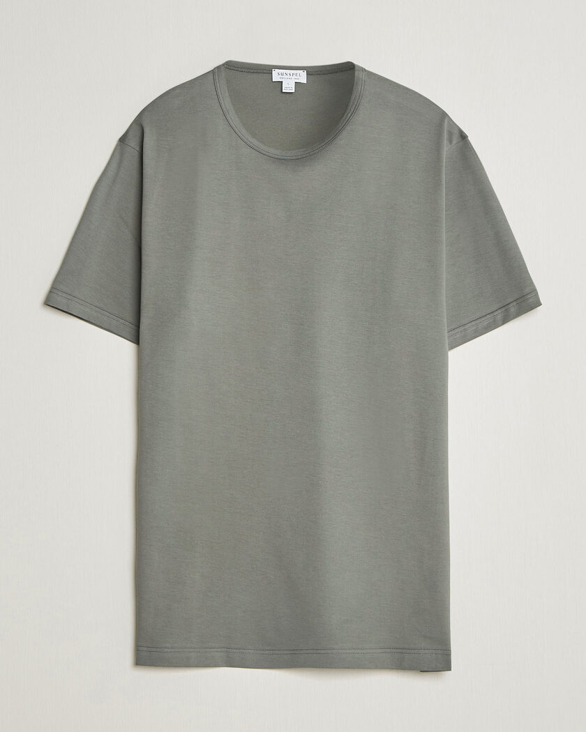 Sunspel Crew Neck Q82 Cotton T-Shirt Fossil Grey – Grey