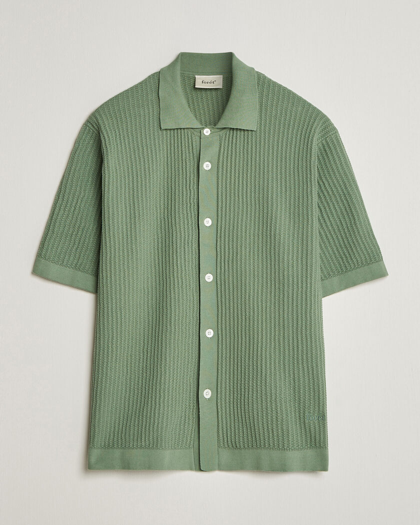 Forét Barrow Short Sleeve Knitted Cotton Shirt Green Oxide – Green