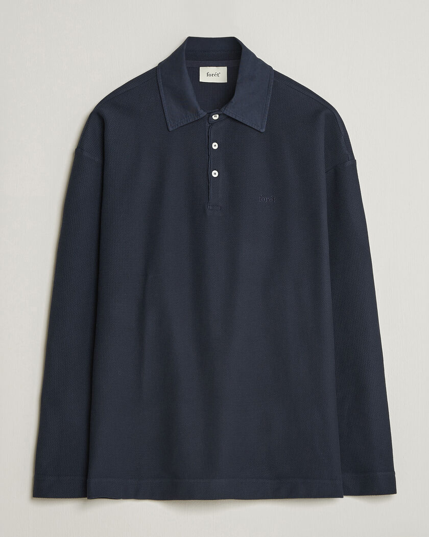 Forét Herb Textured Knit Polo Navy – Blue