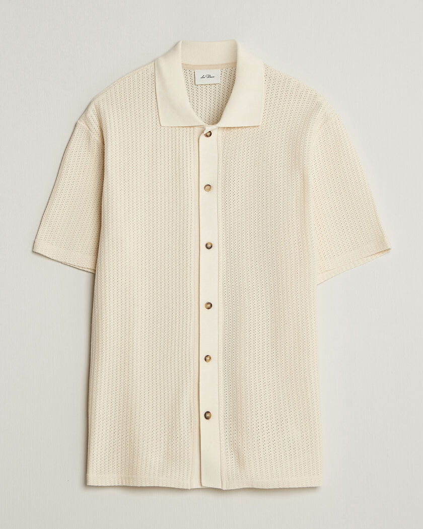 Les Deux Pointelle Short Sleeve Knitted Shirt Eggnog White – White