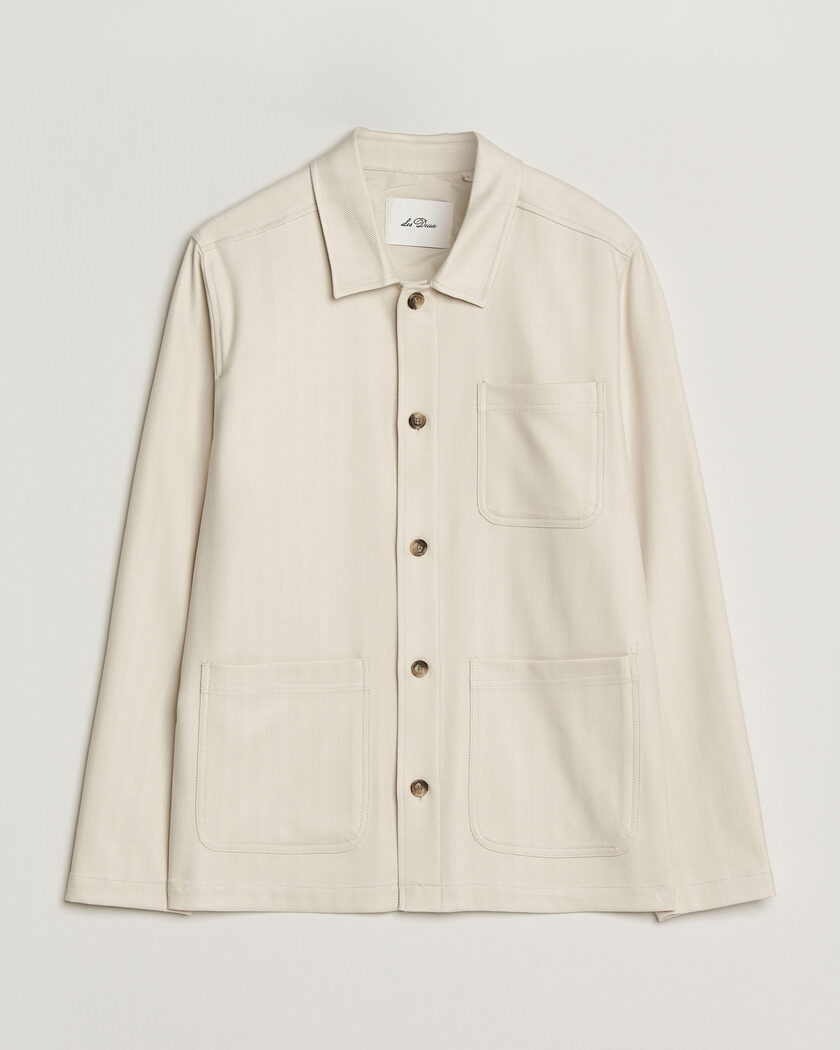 LES DEUX Herringbone Overshirt Ivory – White