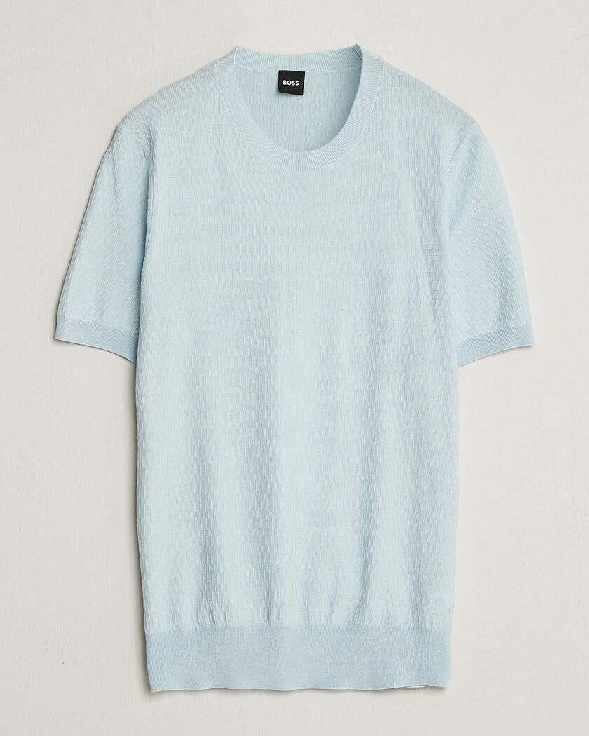 BOSS BLACK Laruso Structured Knitted T-Shirt Open Blue – Blue