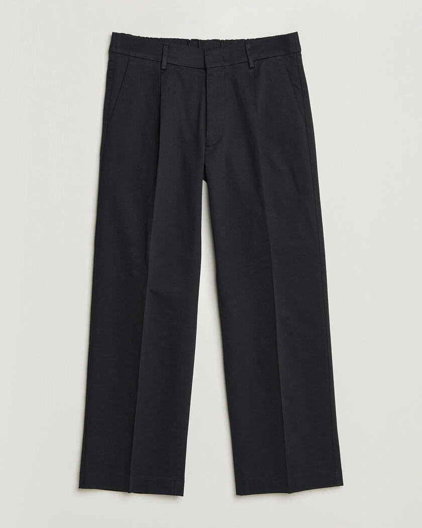 NN07 Kay Relaxed Fit Pleated Cotton Trousers Navy Blue – Blue