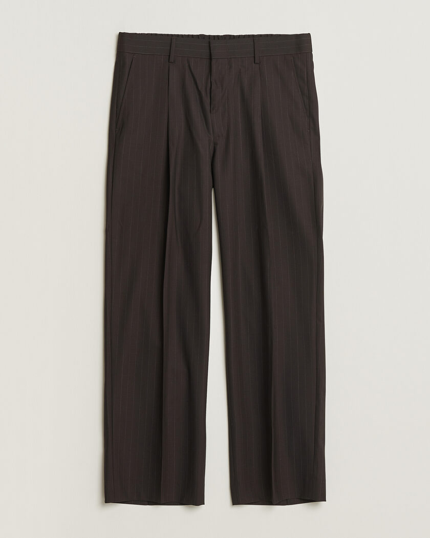 NN07 Kay Pinstriped Pleated Trousers Dark Brown - Size: W31L32
