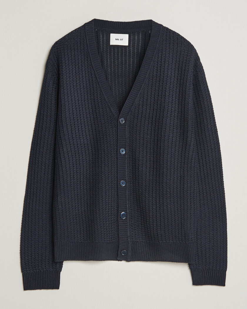 NN07 Tim Linen Knitted Cardigan Navy Blue – Blue