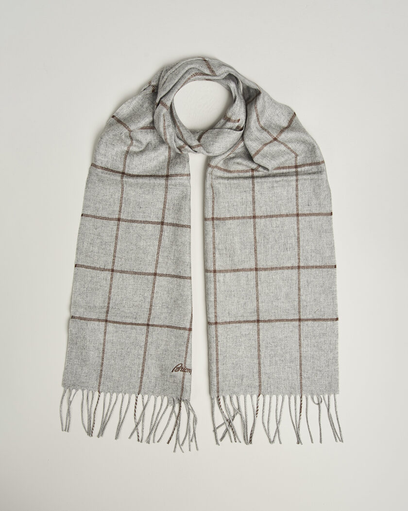Brioni Cashmere Scarf Grey Check – Grey