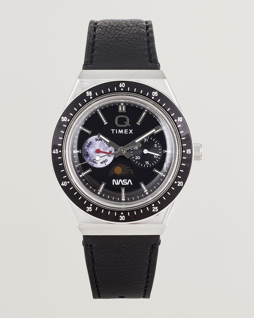 Timex Q x NASA Luminous Leather Strap 40mm Black Dial – Black