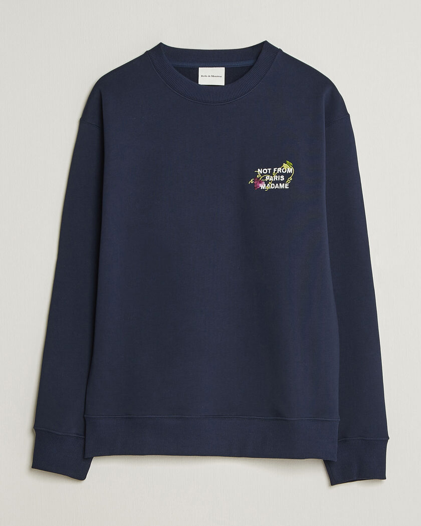 Drôle de Monsieur Vine Embroidered Slogan Sweatshirt Navy – Blue