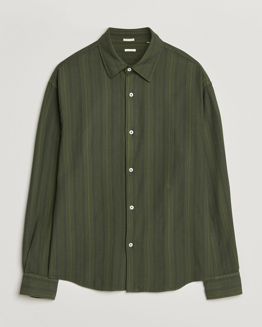 Massimo Alba Boxy Striped Cotton Shirt Moss Green – Green