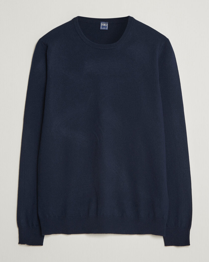 Auralee Brushed Cashmere/Cotton Crew Neck Navy at CareOfCarl.com