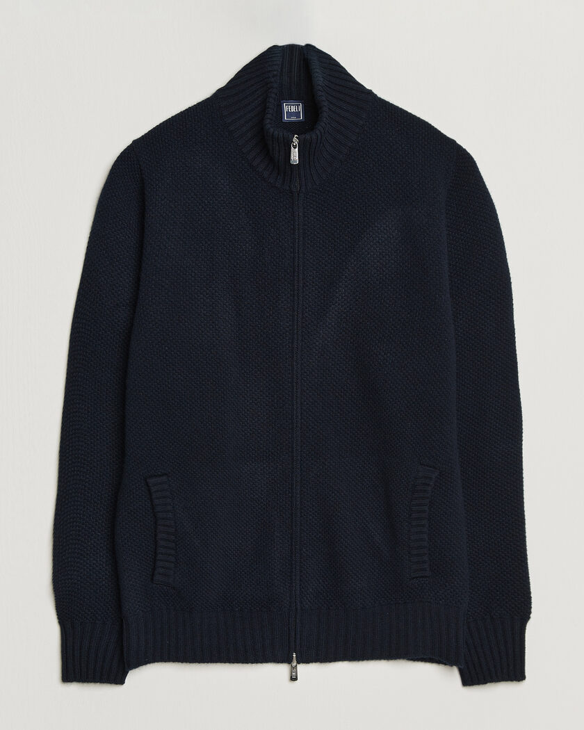 Fedeli Wool/Cashmere Honeycomb Full Zip Navy – Blue