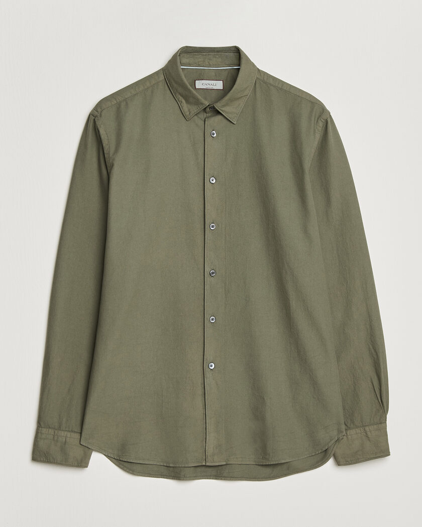 Canali Garment Dyed Cotton Shirt Olive – Green